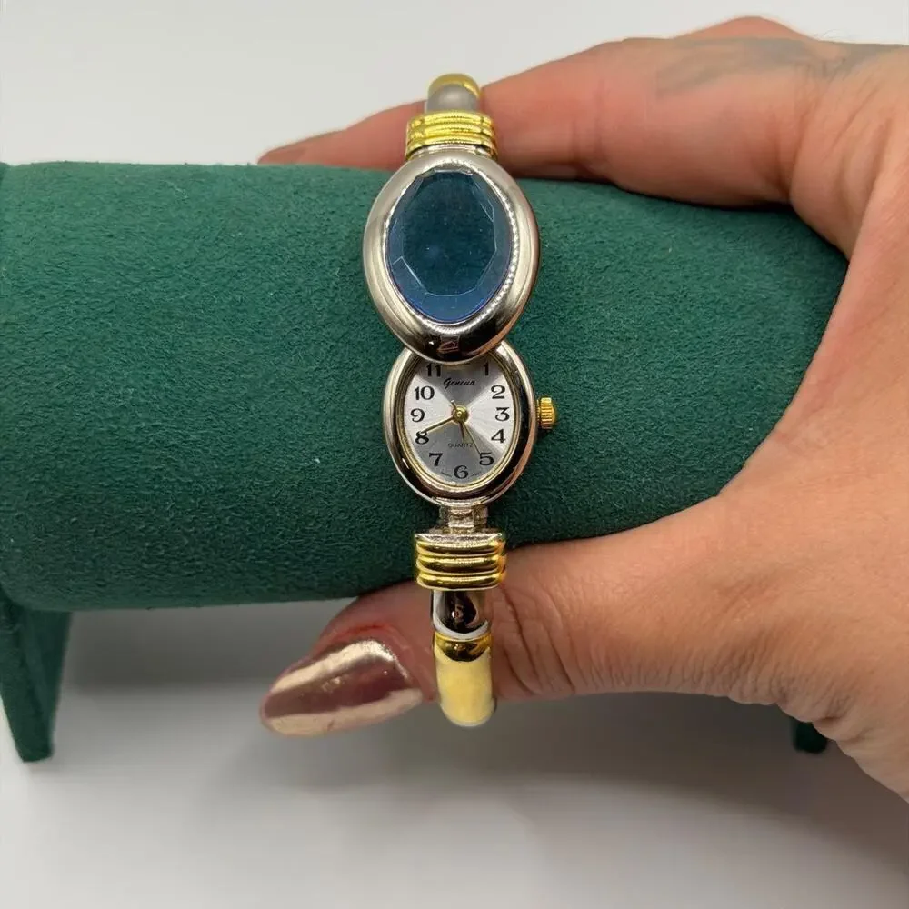 Rare vintage silver and gold Geneva peekaboo bracelet watch